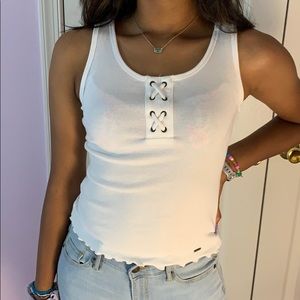 White ribbed tank with cross detailing